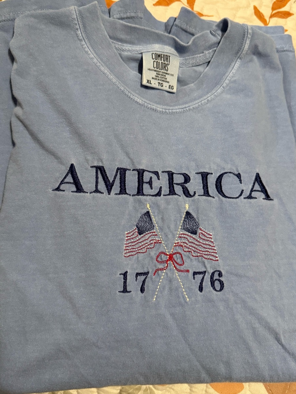 Comfort Colors Light Blue "America 1776" Embroidered Short Sleeve Tee
